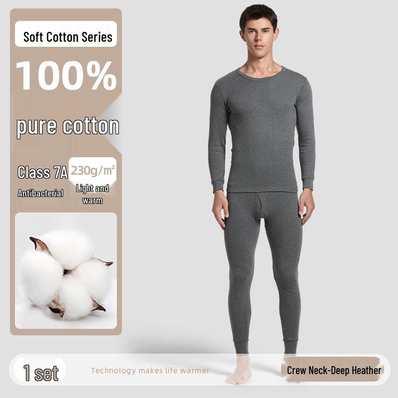 Men's 100% Cotton High-Neck Knit Thermal Set: Antibacterial Top & Bottoms, Plus Sizes