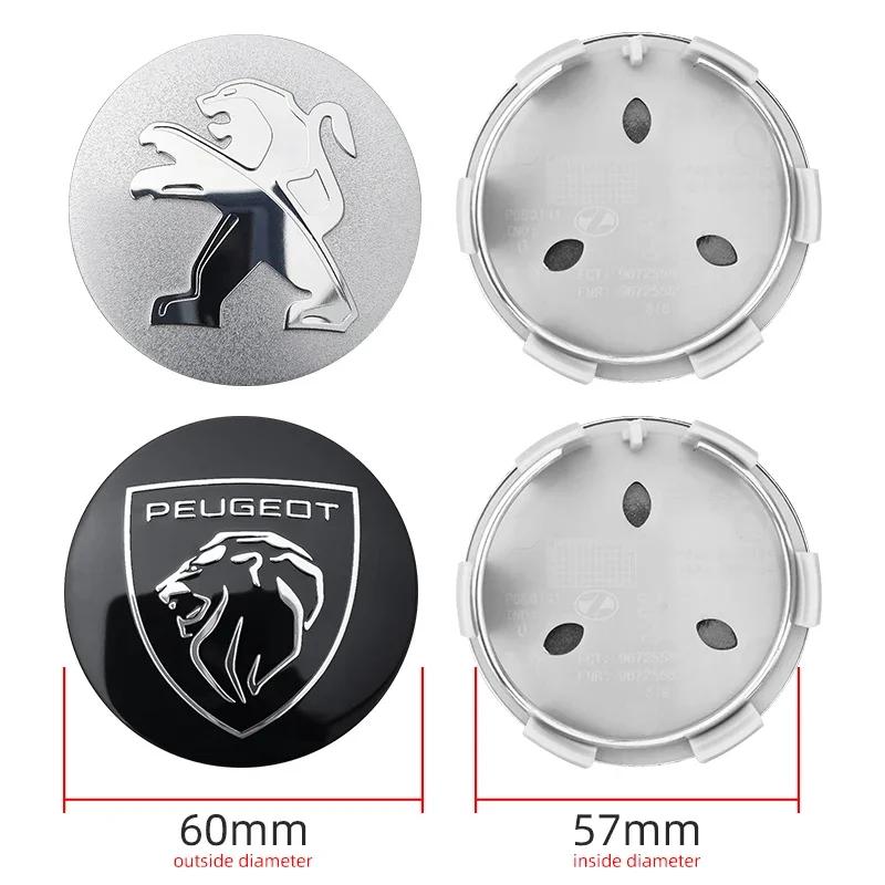 For Peugeot 206 307 308 3008 207 208 407 408 508 2008 5008 107 106 60mm e Car Wheel Hub Caps Auto Emblem Tire Center Cover Badge