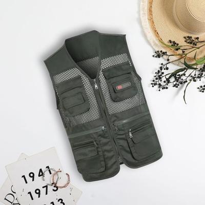 Yousheng-Chaleco de trabajo para hombre, malla con cremallera, sin mangas, múltiples bolsillos, cuello en V, para acampar, chaleco fino de talla grande para herramientas, prenda masculina