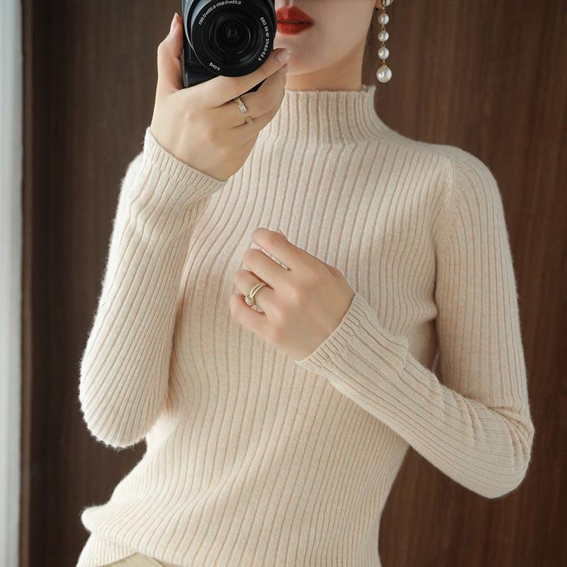 Women's Ribbed Slim Fit High Neck Long Sleeve Fall Sweater