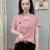 Chic Women's Cotton T-Shirt: Peter Pan Collar, Short Sleeve, Slimming Casual Summer Top