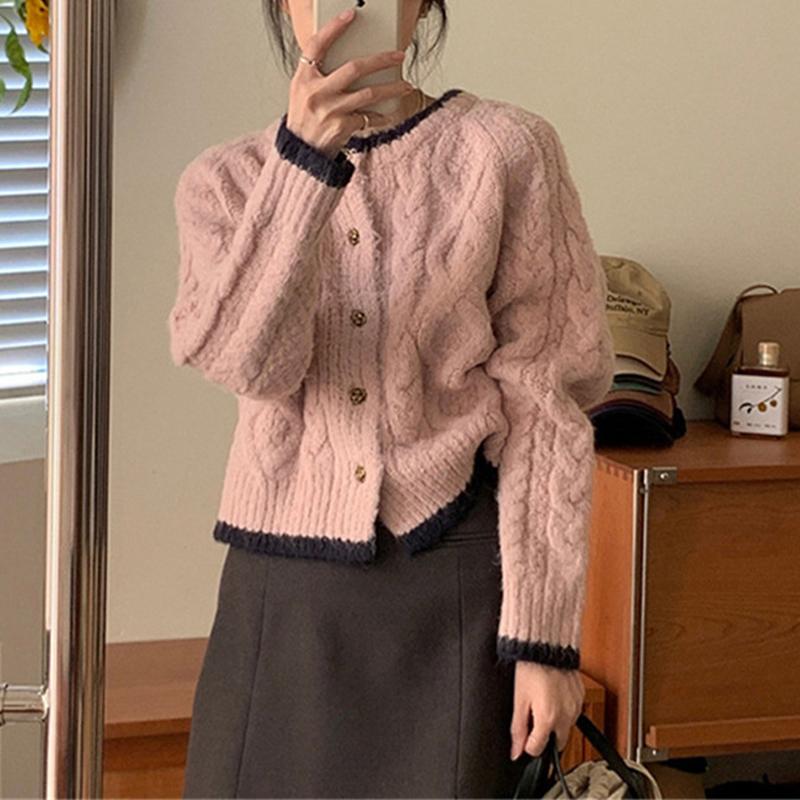 

Женский свитер с круглым вырезом, свободный короткий вязаный кардиган, топ One size розовый