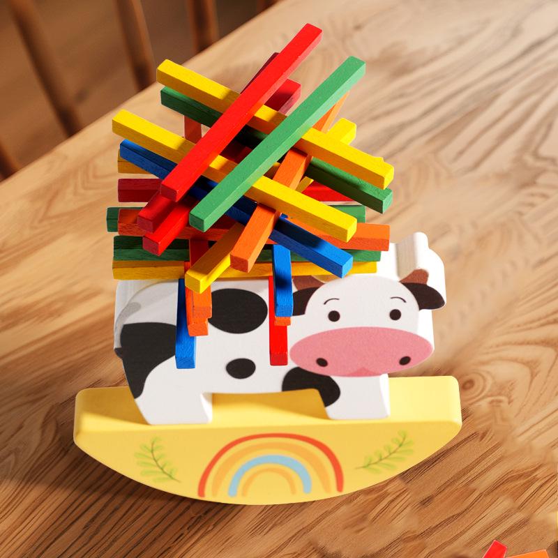 Children's Wooden Cow Balance Stick Game - Early Education Hand-Eye Coordination Puzzle Toy