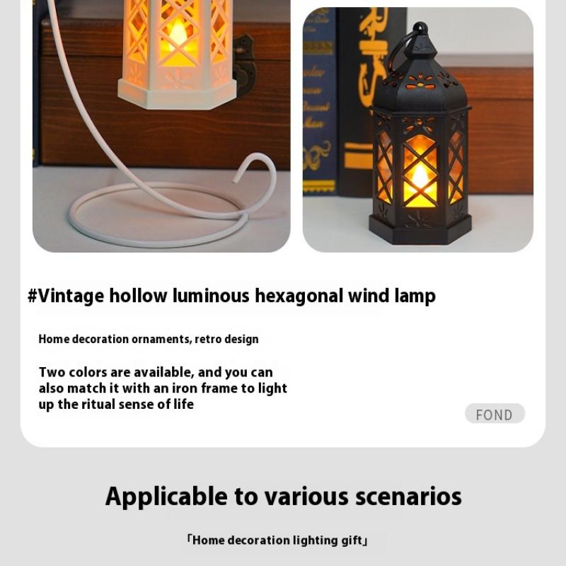 Retro Desktop Led Lamp, Creative Hexagonal Wind Lamp, Portable Candle & Horse Lamp, Atmosphere Decoration Gift