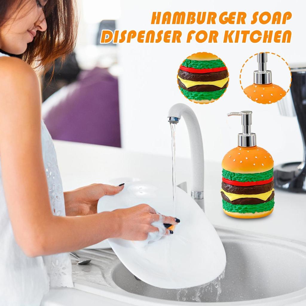 Cute Hamburger Shaped Press Soap Dispenser Hamburger Dishwashing Liquid Holder Kitchen Decorative Countertop Soap Dispenser