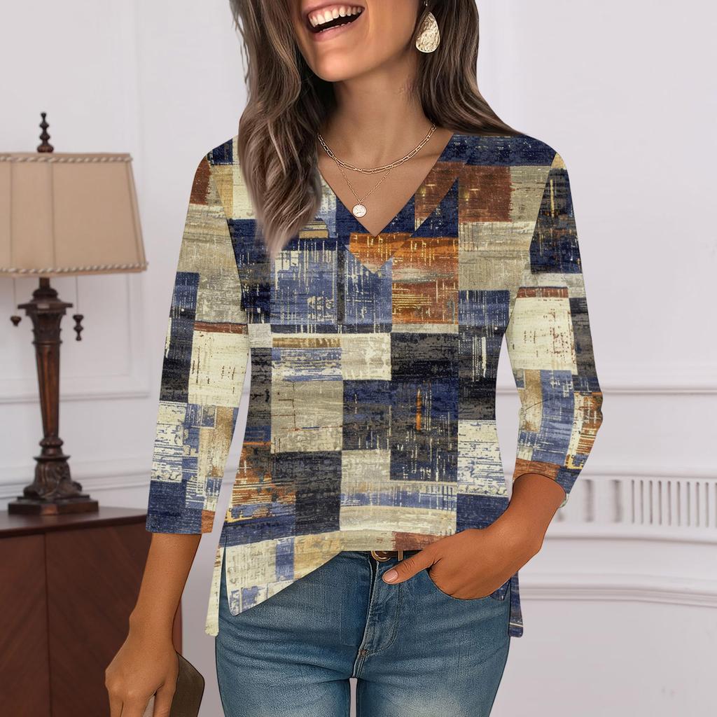 3/4-Ärmel-Shirts für Damen Print Grafik-T-Shirts Blusen Lässig Übergröße Basic Oberteile Pullover