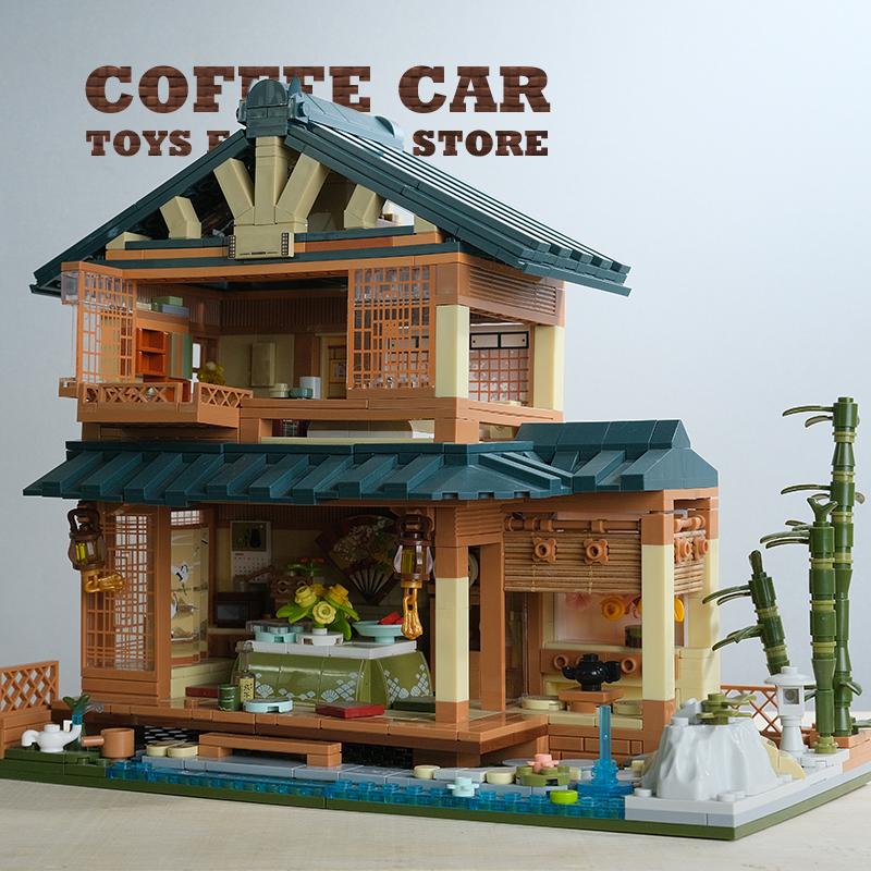 Japanese View Wooden House MOC Bricks City LED Log Cabin Building Blocks Toys Tatami Room Plastic Model Adult Kids Birthday Gift