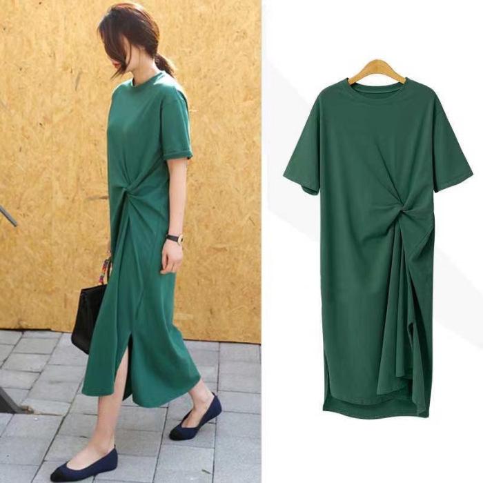 Women's 2024 Summer Korean Style Loose Over-the-Knee T-Shirt Dress
