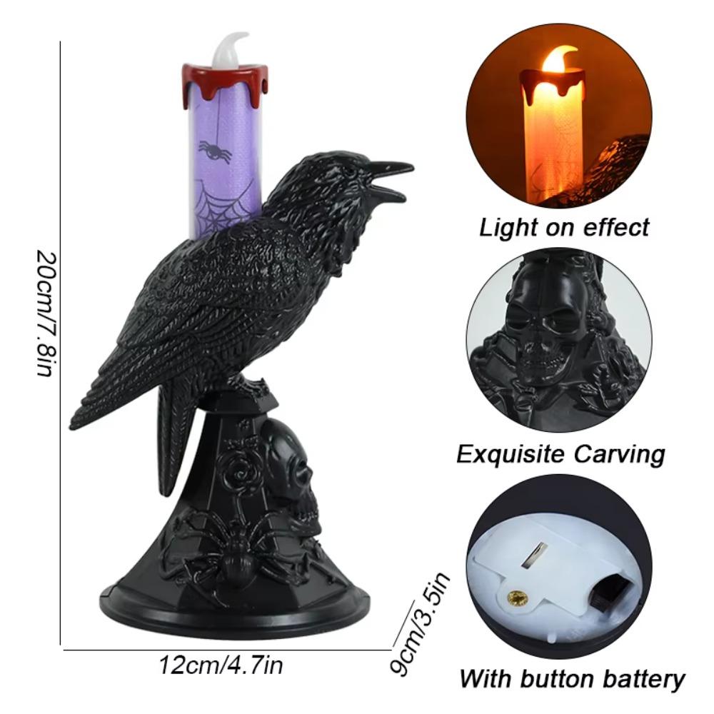 Realistic Black Crow Statue Glowing Candlestick Luminous Table Lamp Raven LED Candles Bar