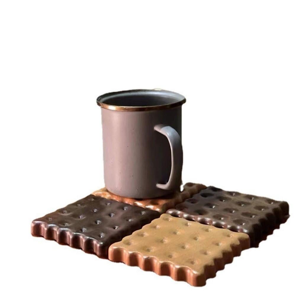 Round Solid Wood Cookie Coasters Biscuit Shape Heat Resistant Wooden Coaster Non-Slip Tea Cup Mat for Tea Milk Drink