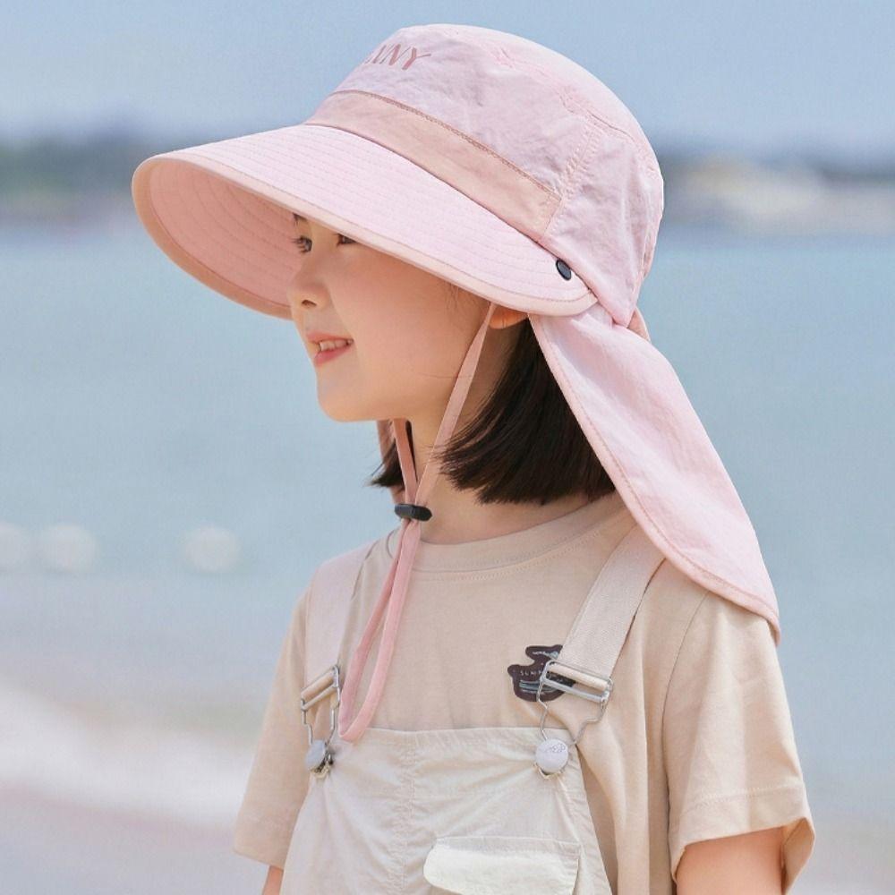 Extended Shawl Children's Sun Hat Big Brim Children Beach Cap Cute Cartoon Fisherman Hat Outdoor