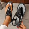Women's Bohemian Toe Post Flat Sandals, Floral Summer Slip-On Shoes
