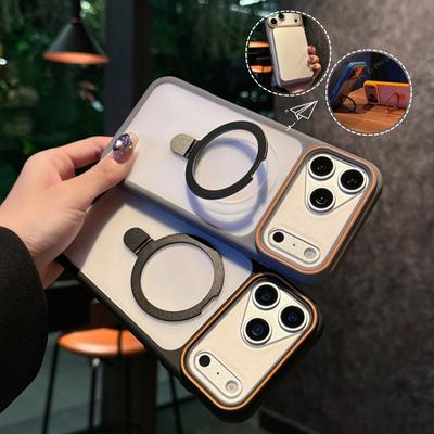 Magnetic Bracket Phone Case for iPhone 15 12 11 13 14 16 17 Air Pro Max 16 15 14 Plus Magsafe Stand Armor Protection Cover