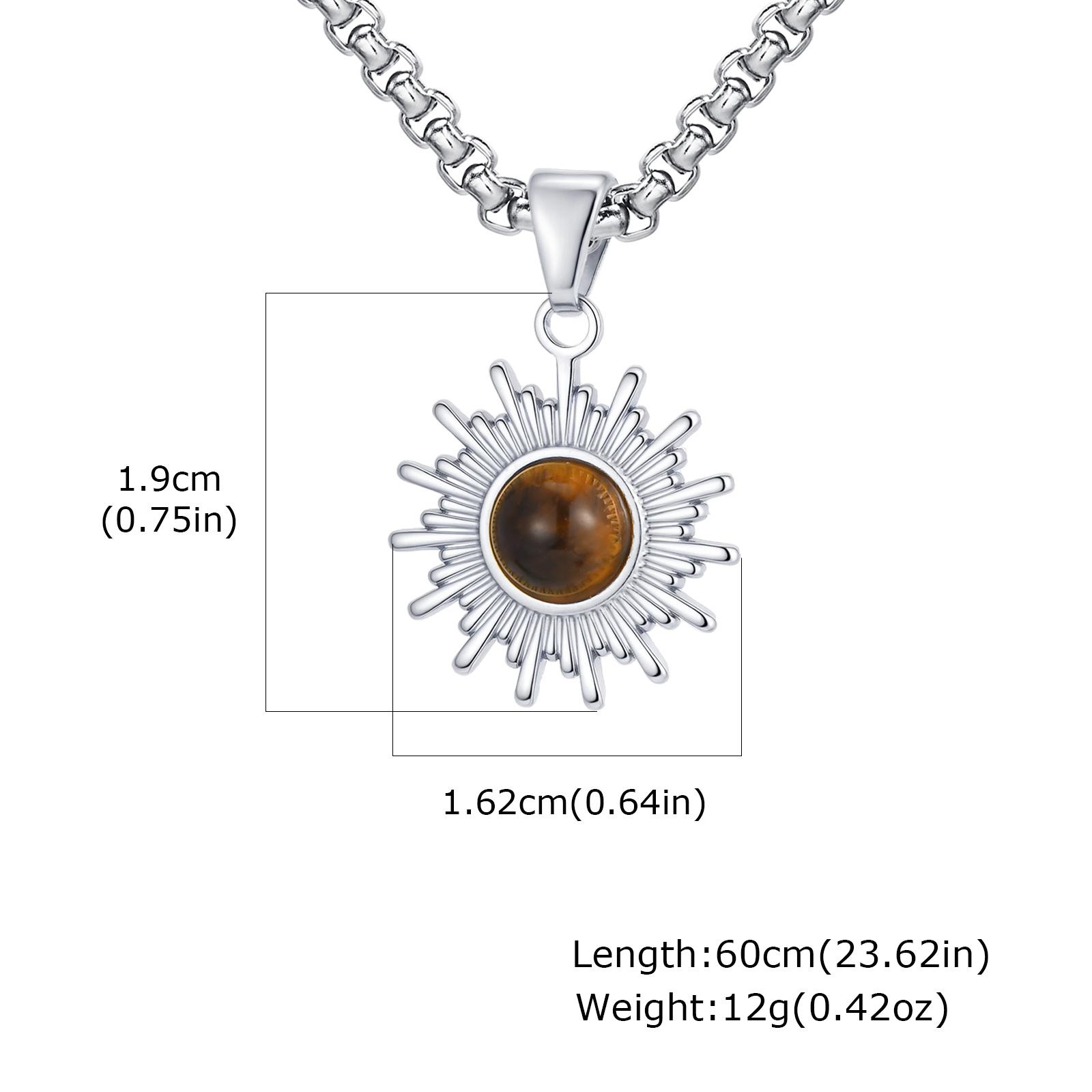 

Fashion Sun Tiger Eye Nature Stone Pendant Necklace for Men, Silver Color Stainless Steel Necklace, Punk Personalized Jewelry