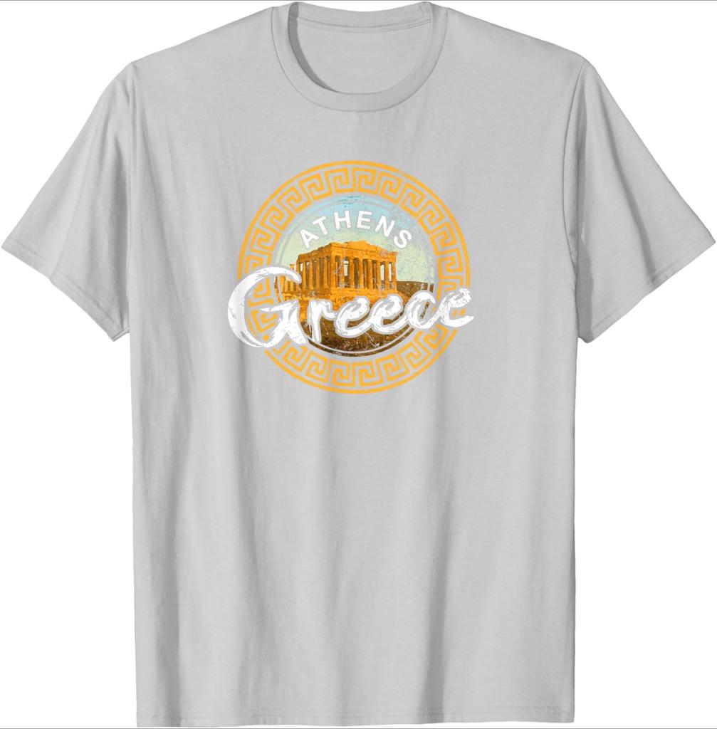 Greece Athens Parthenon Acropolis Vintage Greek design100 cotton summer casual Oneck short sleeve printed mens Tshirt