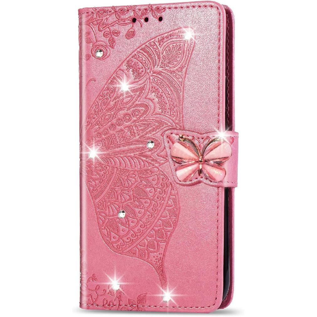 CCSmall for Samsung Galaxy A71 5G Wallet Case Bling for Women Girls, Floral Diamond Cute Butterfly PU Leather Flip Case Cover with Card Slot Holder