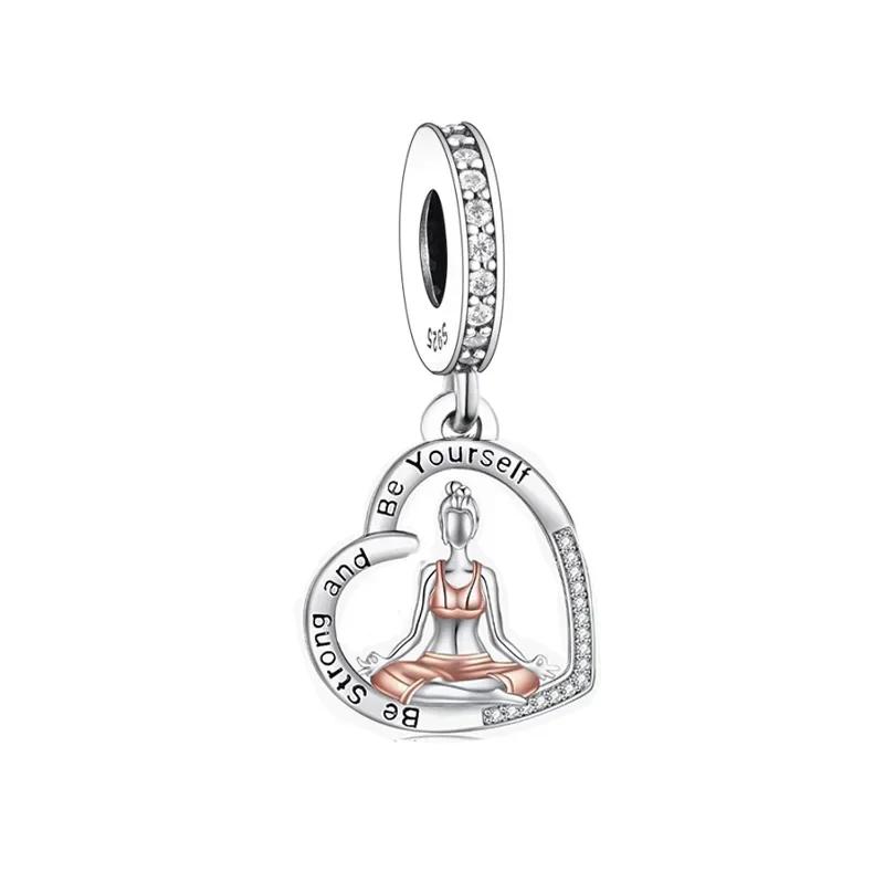 FC Jewelry Fit Original Charm Bracelet 925 Silver Be Strong and Be Yourself Yoga Girl Pendant Bead For Making Berloque DIY