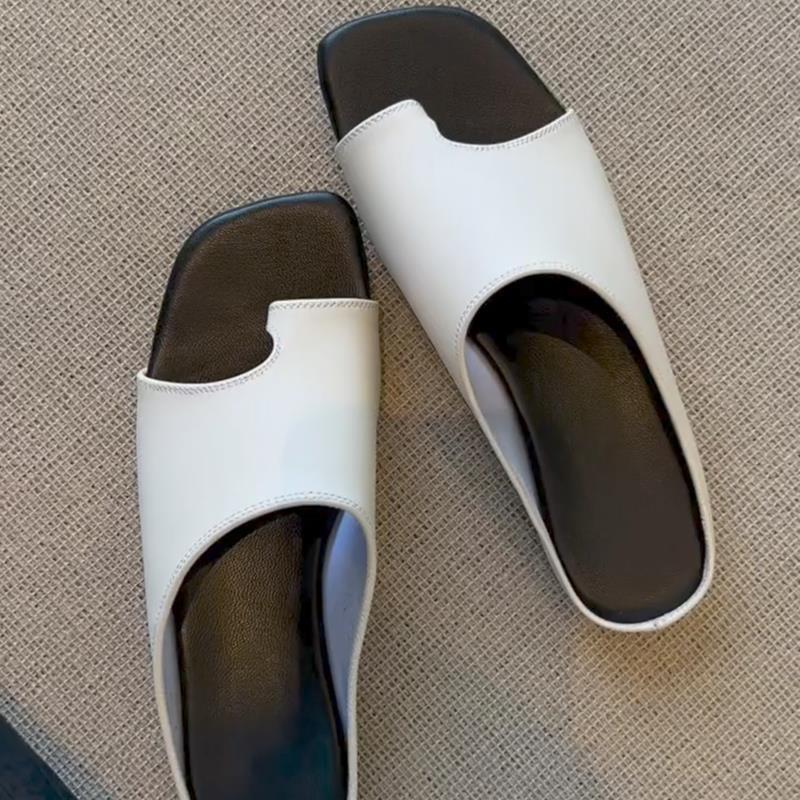 

Версия из овчины~ нишевый минималистичный стиль, квадратный носок, шлепанцы с закрытым носком, женские, удобная плоская подошва, универсальные сандалии на одном ремешке 39