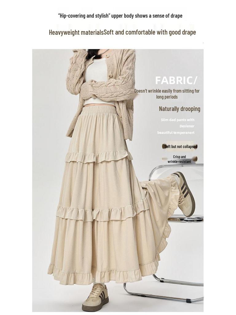 Women's 2026 A-Line Layered Velvet Umbrella Skirt with Elastic Waist - Mid-Length, In Stock