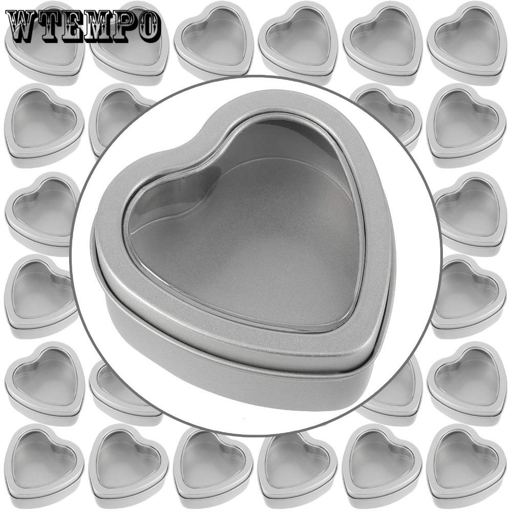 12pcs Empty Heart Shaped Gift Boxes Metal Tins with Clear Window Heart Shaped Metal Tin Cans Small Candle Tins with Lids Party Favor Box Gift Wrap Box