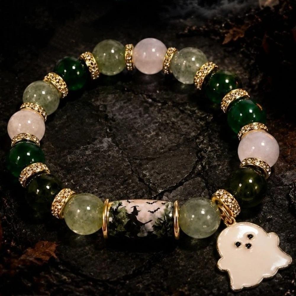 Colorful Beads Halloween Crystal Bracelet Spooky Ghost Bat Charm Bracelet Gift