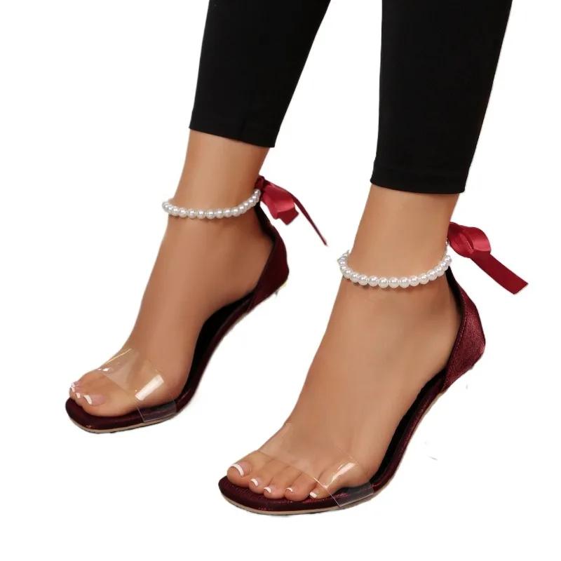 Fashion Butterfly-knot Buckle Strap Party Modern Sandals High Heel Square Heel Women's Shoes On Sale 2025 New Solid Sexy Women's Sandals