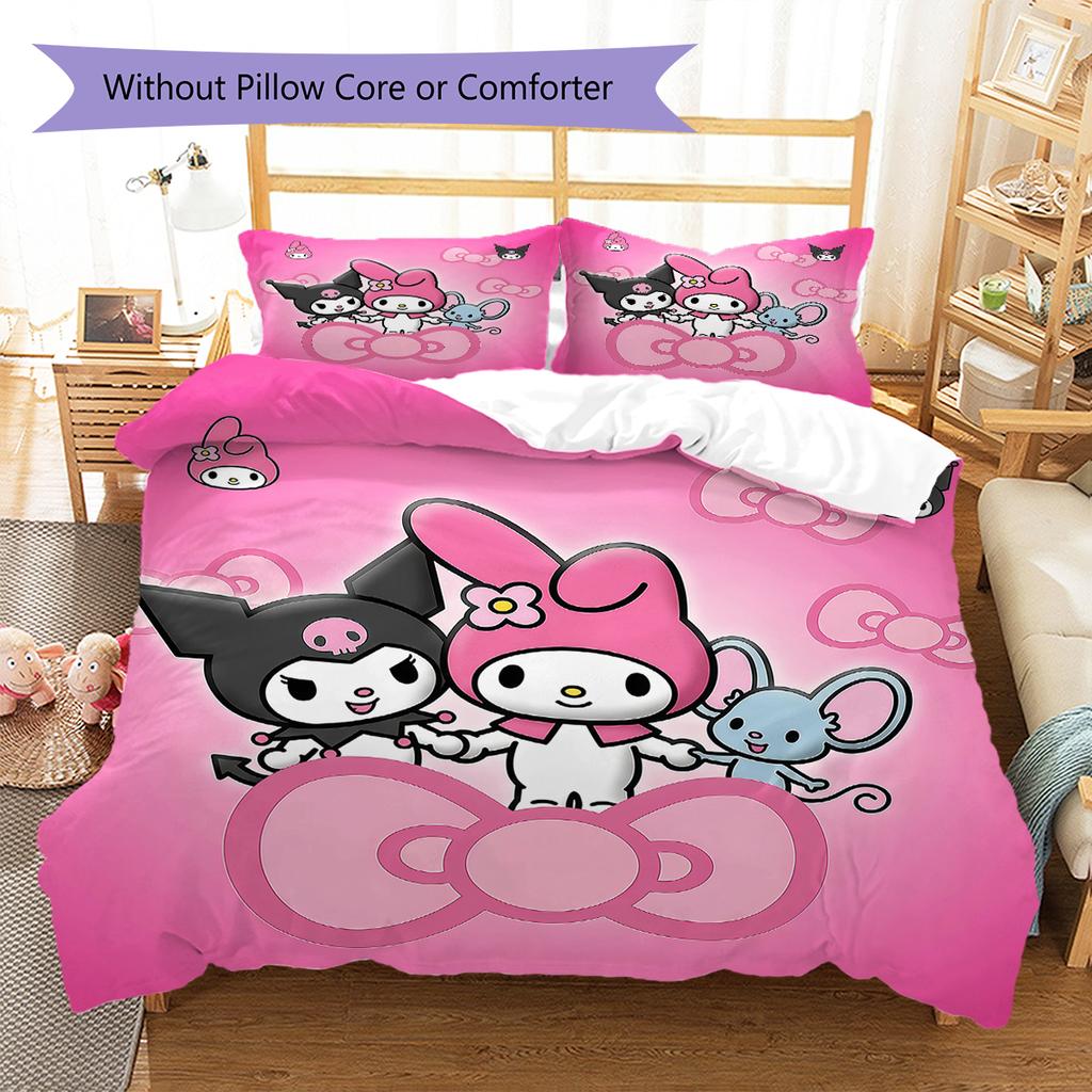 My Melody Pink Pattern Bedding,Quilt Set Quilt Cover Pillowcase Home Birthday Gift(1 * Duvet Cover + 2 * Pillowcase, Without Core)