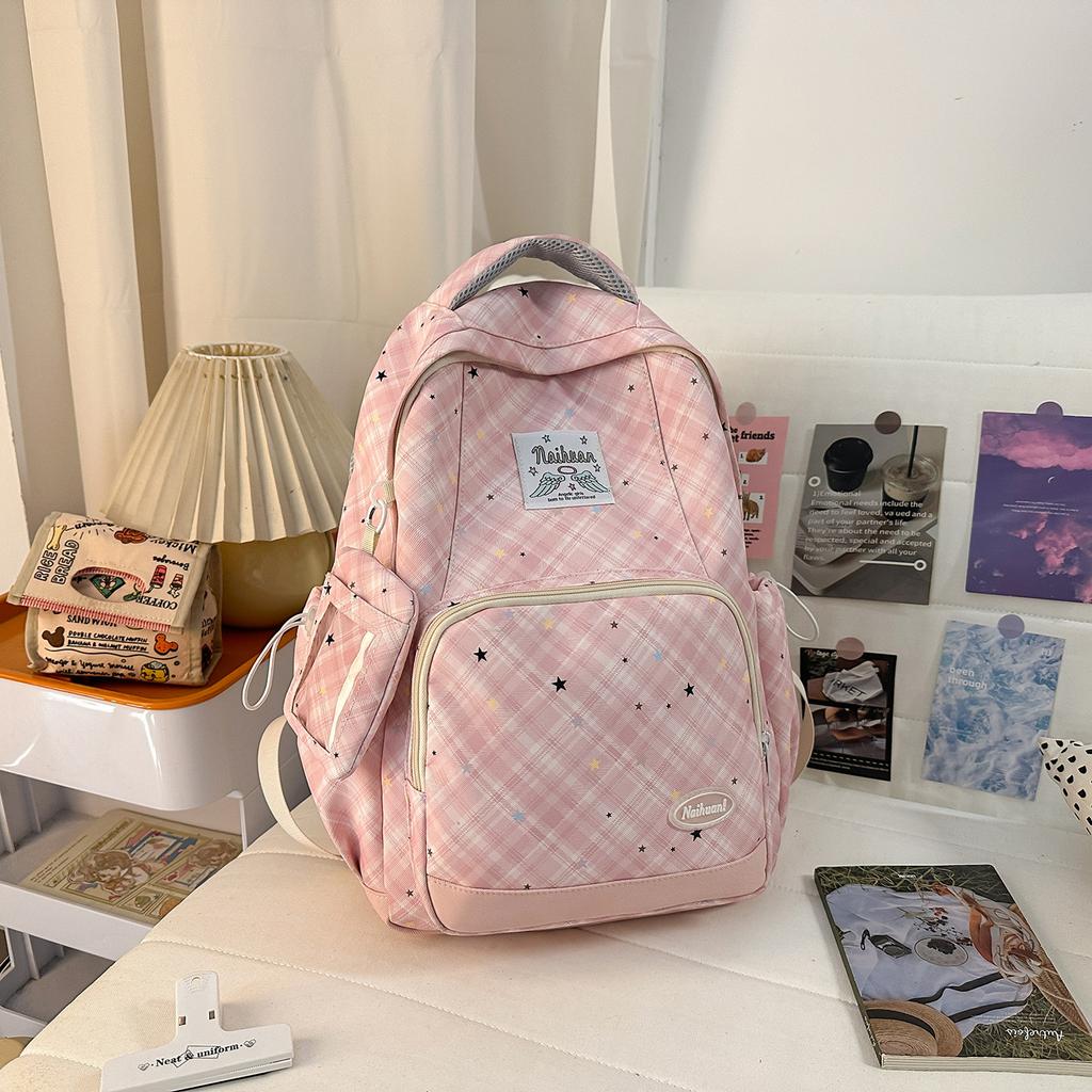 Schoolbag new 1011 plaid junior high school schoolbag girl high value ins style fashion high school student large capacity backpack