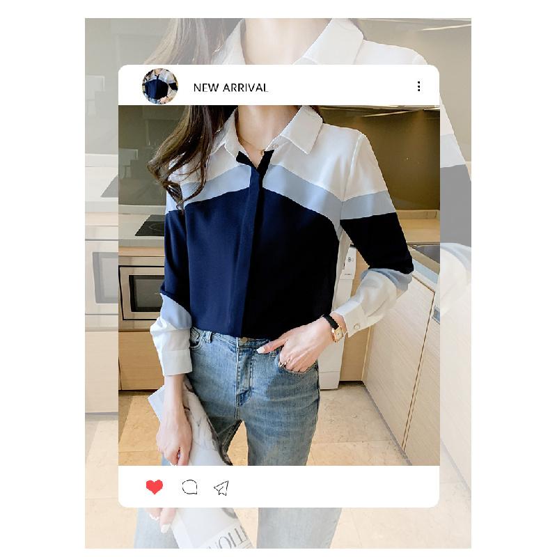 2026 Spring New Women's Turn-down Collar Contrast Color Slim Fit Long Sleeve Casual Striped Shirt