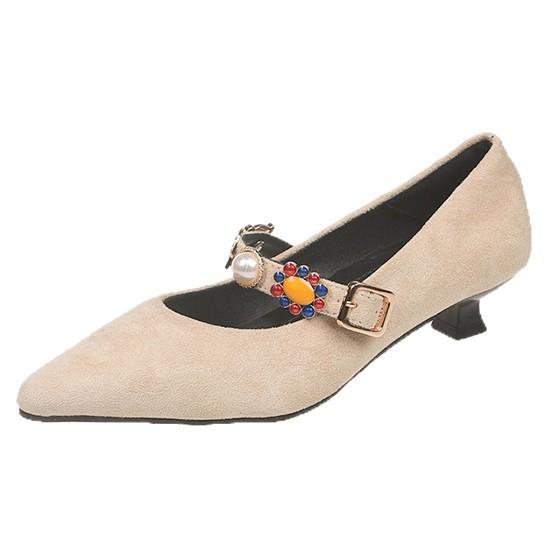 French Pointed Head Shallow Mouth Single Shoes Women's 2025 New Spring and Autumn Retro Suede Mary Jane Women's Shoes with Skirt High Heels