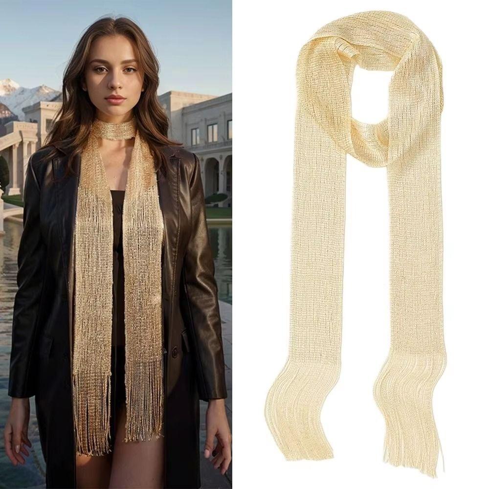 Fashion Long Tassel Scarf Shiny Thin Ribbon Scarf Multi-purpose Sunscreen Shawl Evening Dress