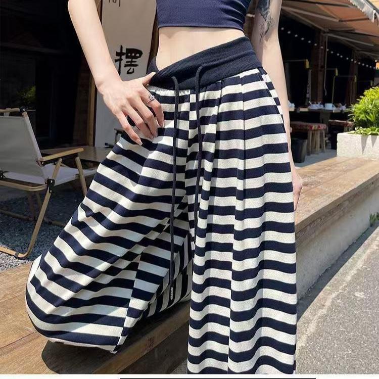 Subculture Women Pants Y2K Striped Cartoon Print Casual Wide Leg Trouser Spring Autumn Punk Harajuku Sweet Sweatpants