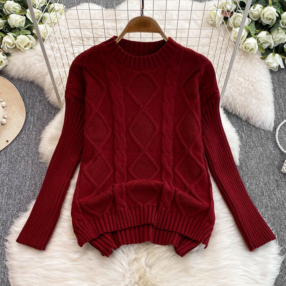New Loose Knit Fried Dough Twists Sweater Suit Women's Winter High Waist Slim Straight Wide Leg Pants Two-piece Set