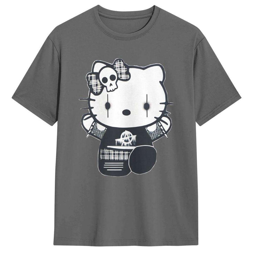 Goth Gothic Hellokitty   Black Satanic T Shirt Leisure Short-Sleeved Tops Summer 100 Cotton O Neck 4XL 5XL 6XL Clothes