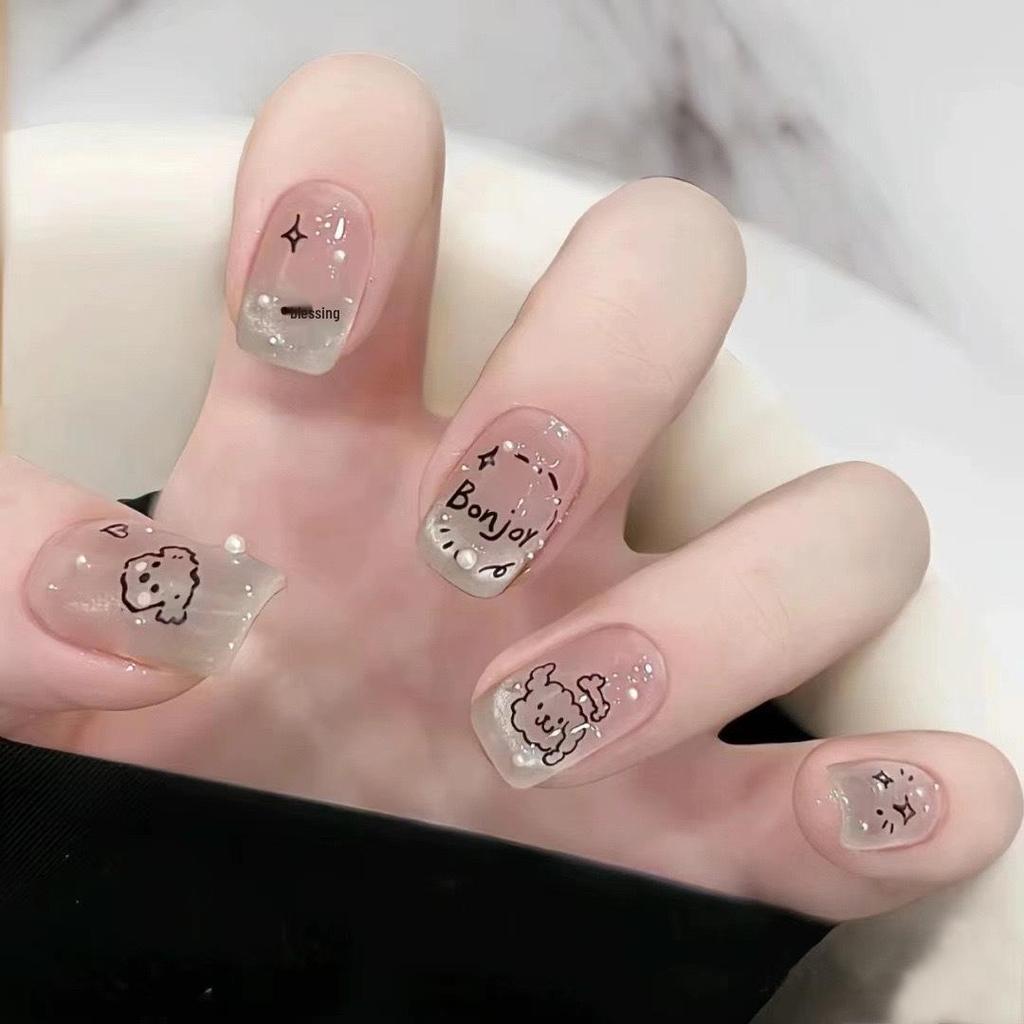 Blush French Cat Eye Princess Bow Nails - Handmade Wearable Nail Art
