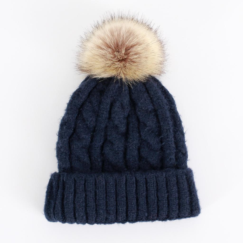 Thick Hemp Pattern Single-layer Hat Korean Style Autumn and Winter Women's Knitted Wool Cashmere Blend Solid Color Large Fur Ball Pullover Hat