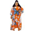 African Batwing Sleeve Chiffon Robe: Loose Plus Size Muslim Women's Printed Dress