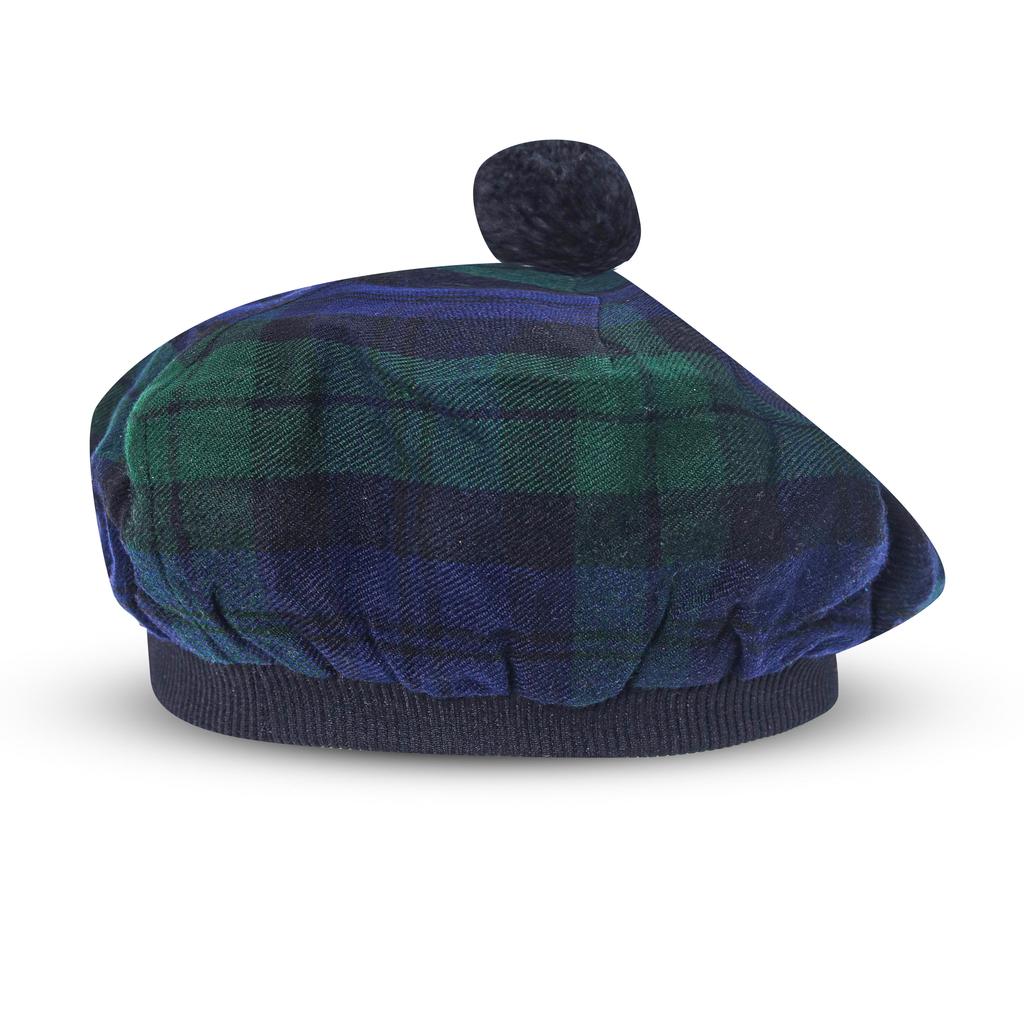 Scottish Beret Tam O Shanter Tammie Bonnet Tartan Hat Acrylic Wool Cap Pompom
