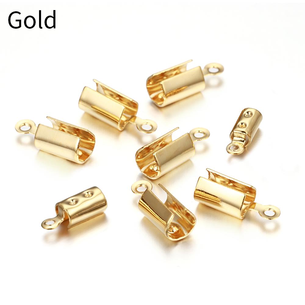 30pcs Stainless Steel Rope Chain Cords Crimp Bead End Caps for Jewelry Making DIY Components Bracelet Necklace Squeeze Fastener
