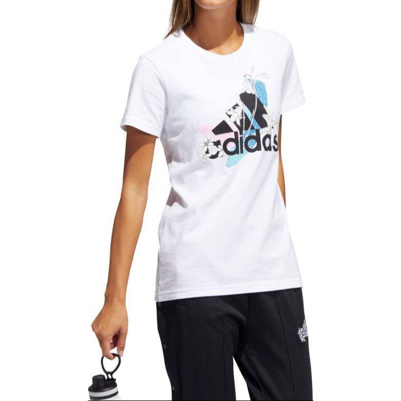 adidas Logo-Print Atmungsaktiv Rundhals Kurzarm T-Shirt Damen T-Shirts Weiß GN9151