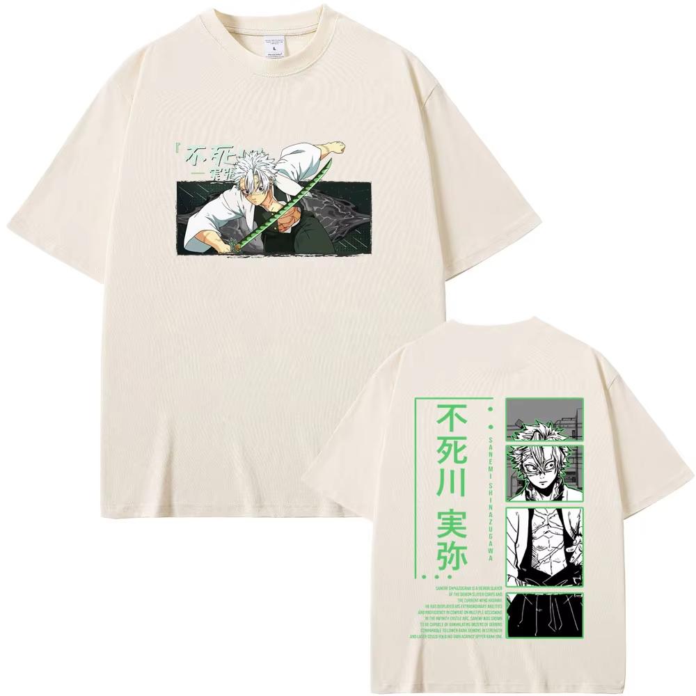 Anime Demon Slayer Shinazugawa Sanemi Graphic Men Women Cotton T-shirt Print T Shirts Male Fashion Casual Oversized Streetwears