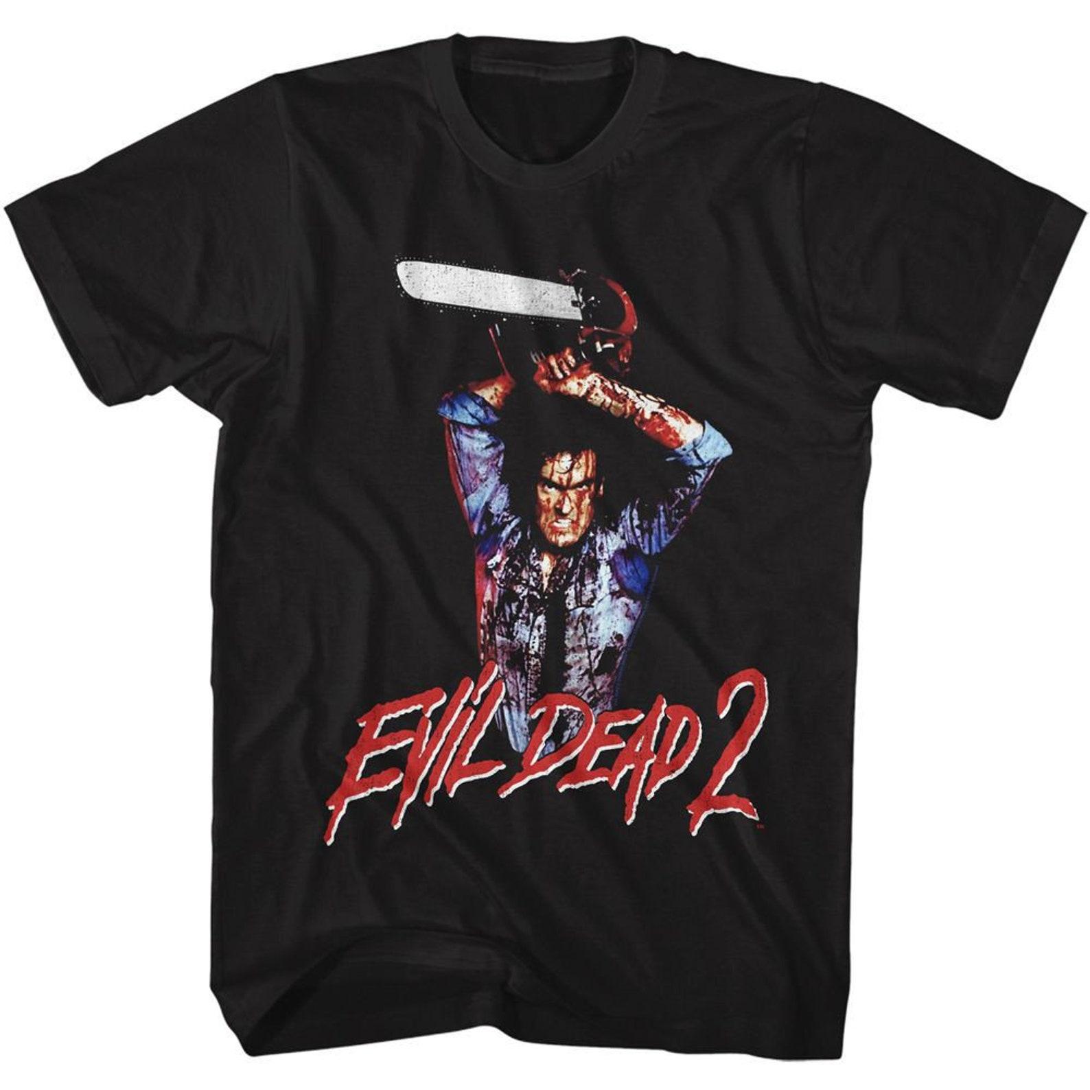 Evil Dead Raised Chainsaw Black T-Shirt S