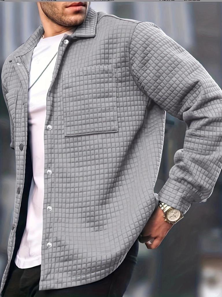 European & American Men's Plus Size Checkered Cardigan Shirt Jacket, 2025 Fashion, Long Sleeve