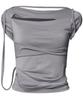 Peulleeoeob Asymmetrical Draped Strap Roll-Up T-Shirt (Fl-170_Dark Gray)