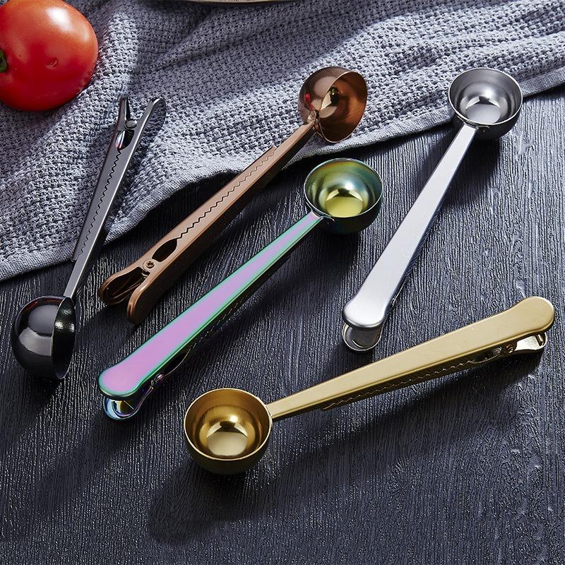 Stainless Steel Coffee Spoon with Clip Barista Coffee Accessories Scoop Spoon Coffee Weighing Measuring Spoon