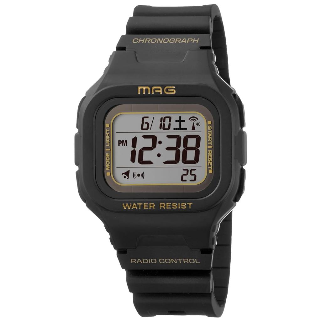 MAG Digital Watch Radio-Controlled Solar Dual Power Waterproof 10 Atmospheres Urethane Belt Slightly Smaller Children Men Women Black Radio MW-550 BK2