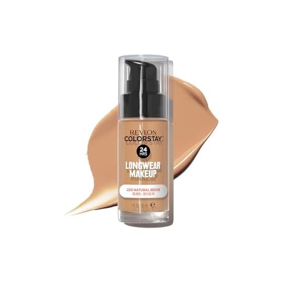 Revlon Color Stay Long Wear Makeup 220 Натуральный бежевый (Цветное изображение: Розовый естественный оттенок кожи) Жидкая тональная основа 30 мл. Для нормальной/комбинированной кожи. SPF15 PA++