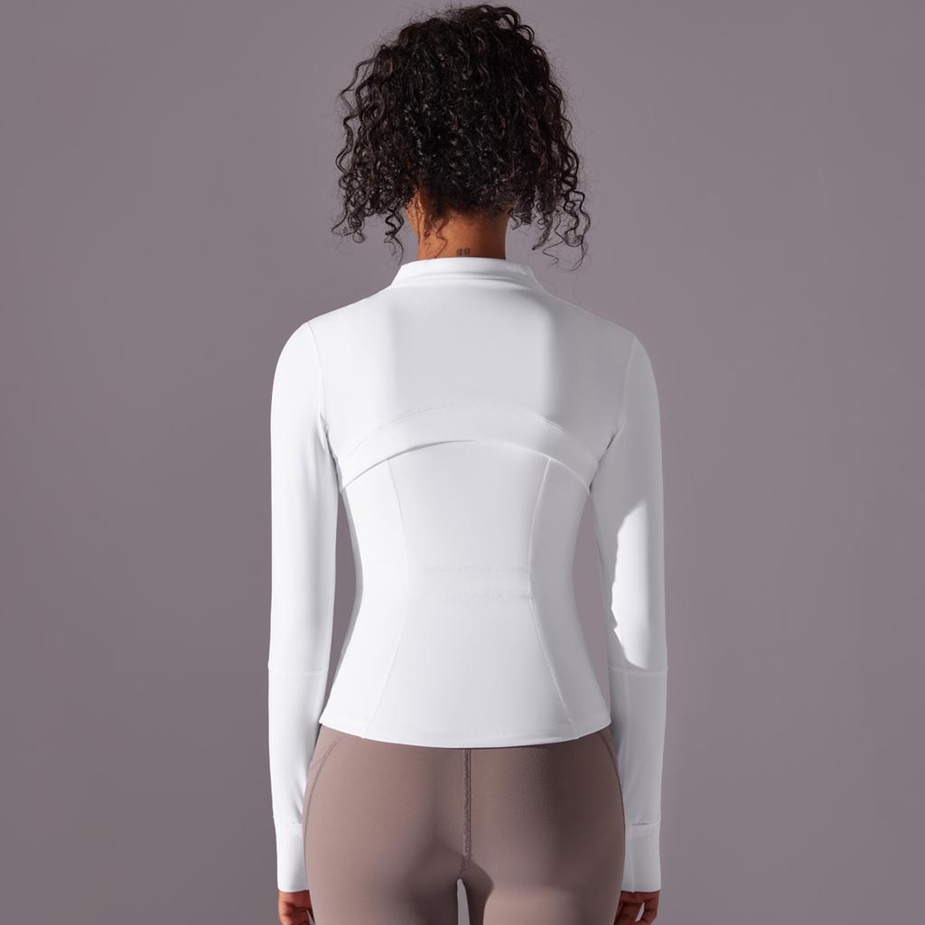 Ny dobbeltsidig nylonbørstet sportsjakke med glidelås og ståkrage for yoga, sport, løping og fitness, langermet topp for kvinner