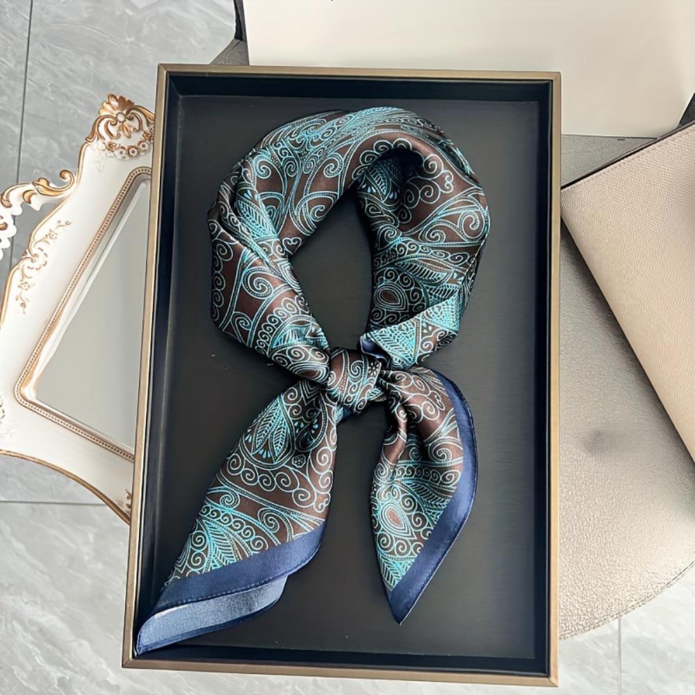 

Винтажный квадратный шарф с узором пейсли, мягкий атласный классический синий кешью, ветрозащитный шейный платок, модная бандана с принтом 68X68CM
