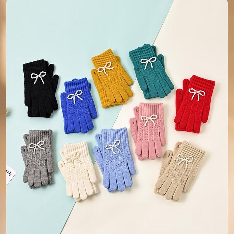 

Женские зимние корейские шерстяные перчатки с бантом и жемчугом One Size